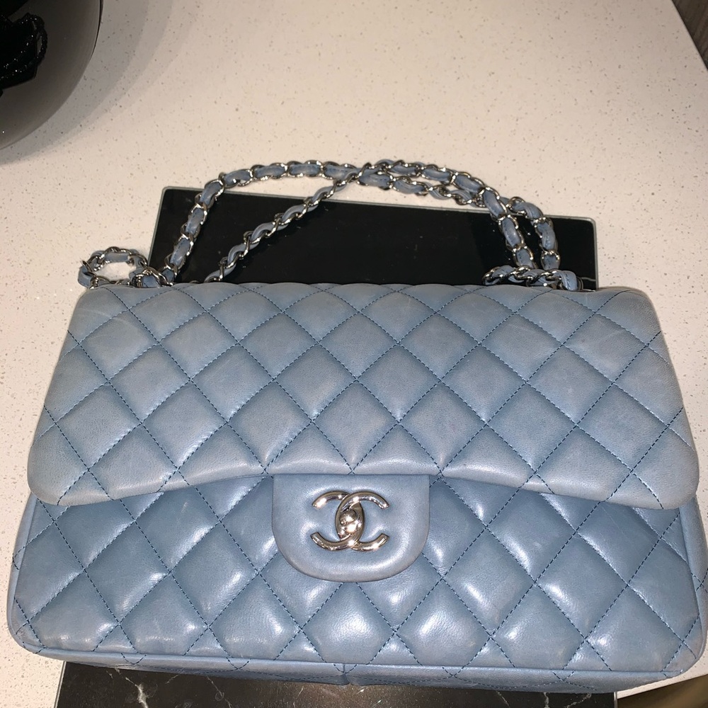 $8K CHANEL JUMBO CLASSIC - LAMBSKIN - POWDER BLUE - Picture 14 of 16